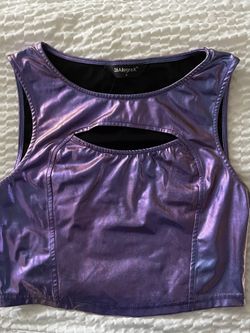 Allegra K Iridescent Purple Retro Crop Top Women’s S Sleeveless Cutout Y2K Boho