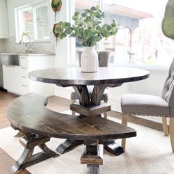 Custom Built Dining Table Solid wood Farmhouse Set Modern Rustic Bench Country Oval Round Counter Breakfast Height  Farm House 