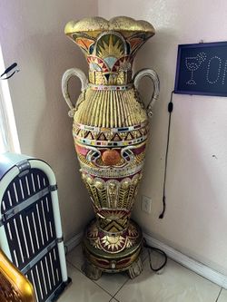 Tall Ornate Gold Egyptian Style Vase
