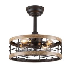 16.5 in. Indoor Black Ceiling Fan Caged Ceiling Fan with Lights and Remote Industrial Enclosed Ceiling Fan