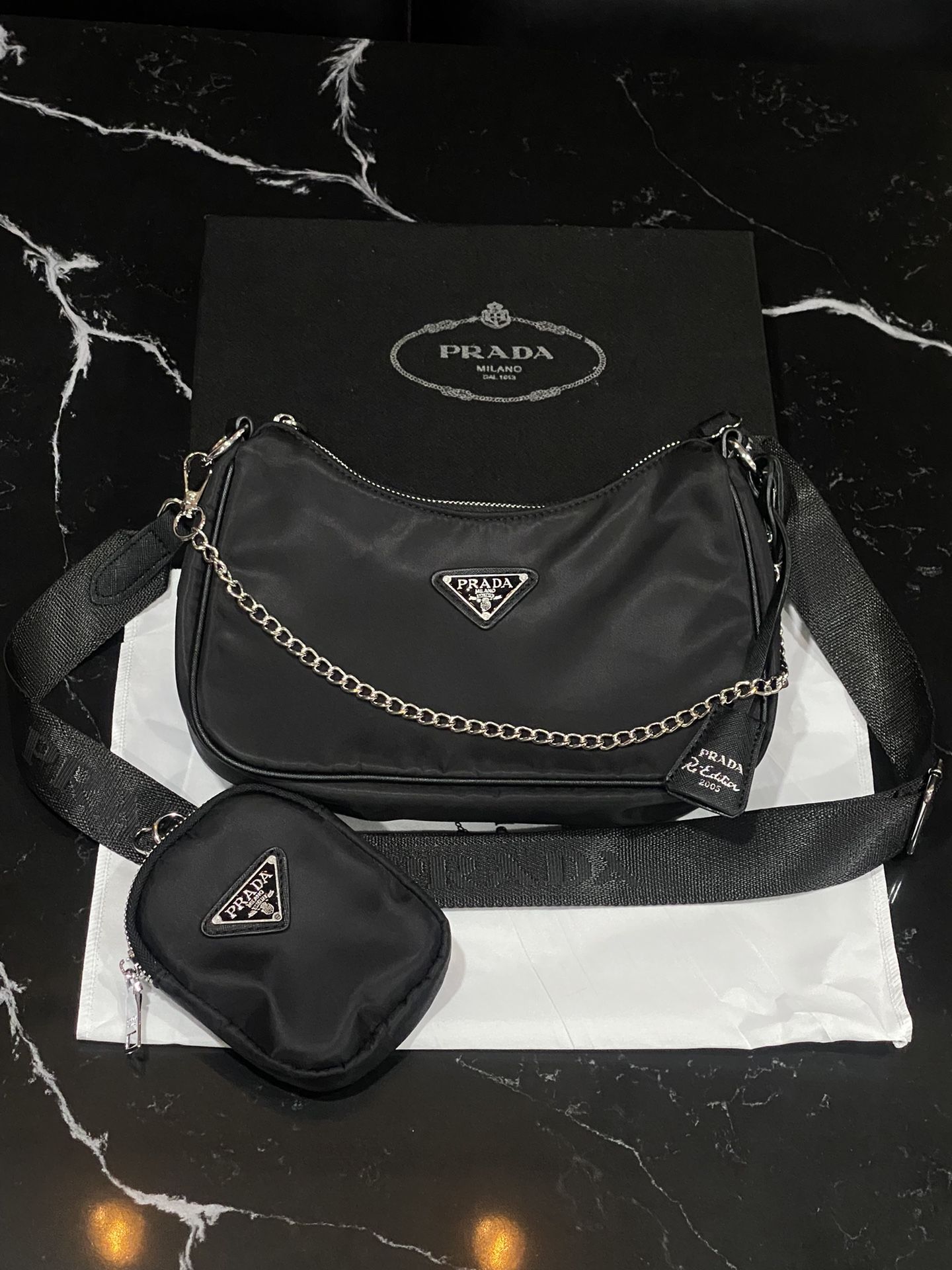 PRADA BAG CROSSBODY BLACK/SILVER