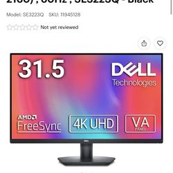 Dell 32 Inches 4k Monitor UHD 3840 x 2160, 60Hz SE3223Q Black