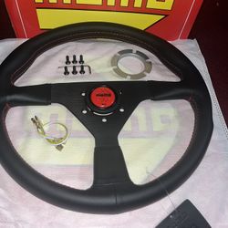 V1 MOMO Wheel W/ Horn cap & Red Stitching