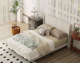 Beige queen bed