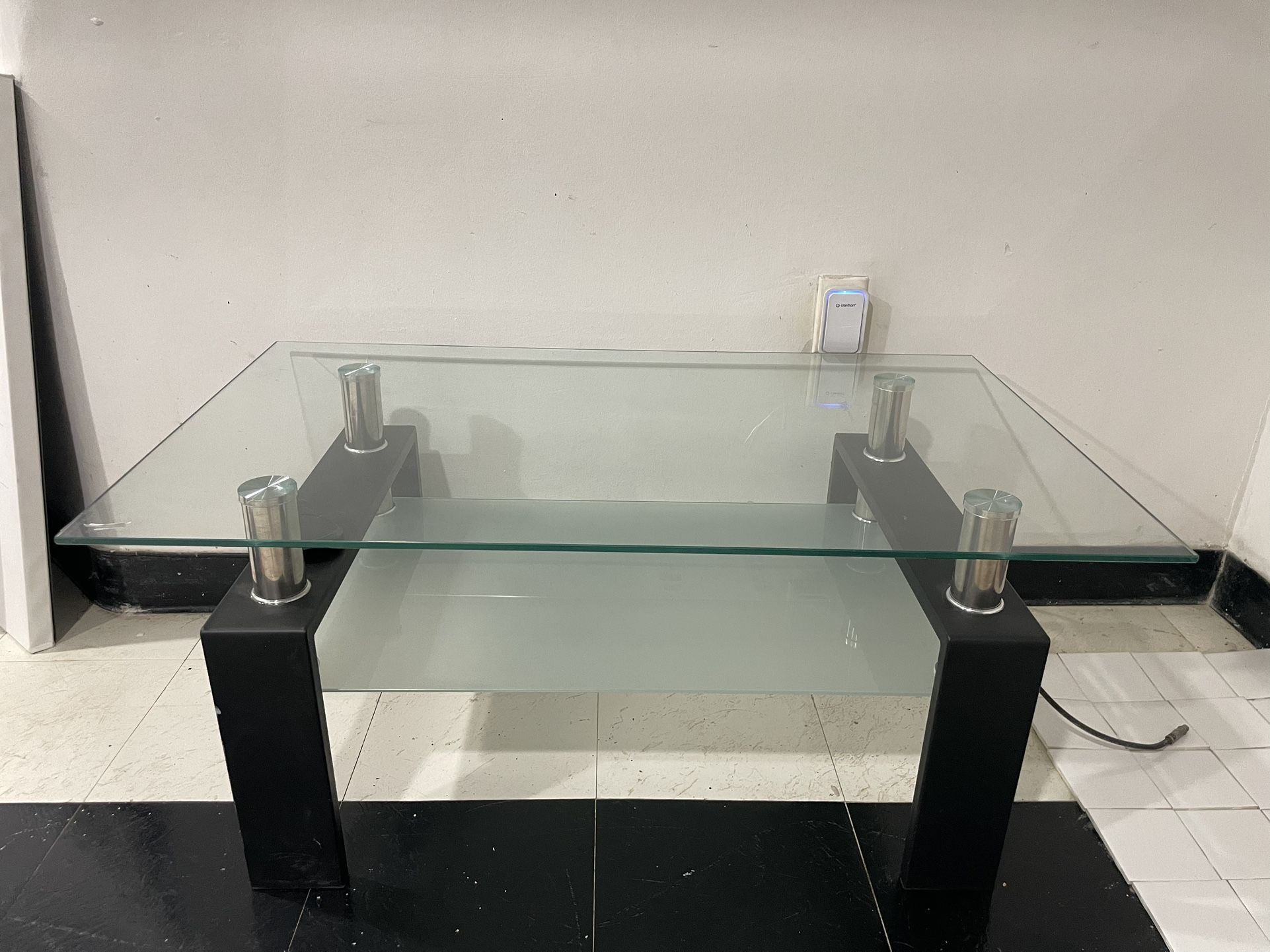 Glass Coffee Table With Black Accents