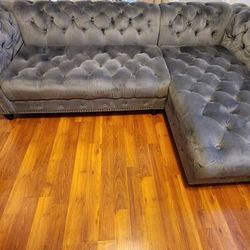 Luxury Grey Velvet Sectional Couch - MUST PICK UP TODAY in ONTARIO - $200 (ONTARIO, CA)