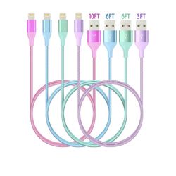 Lightning Cable 4Pack(10/6/6/3ft) 4Colors iPhone Charger MFi Certified Nylon Braided Long Fast USB Cord HaoKanDe Compatible for iPhone11 Pro MAX Xs XR