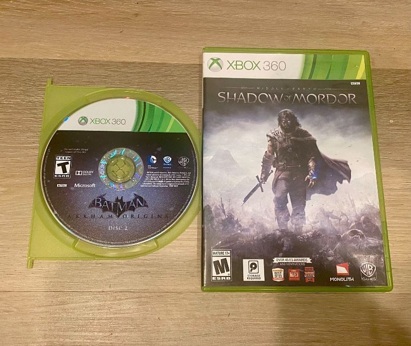 Middle Earth Shadow of Mordor & Batman Arkham Origins Disc 2 for Xbox 360