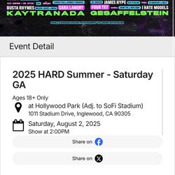Hard Summer Saturday Ticket August 2nd
