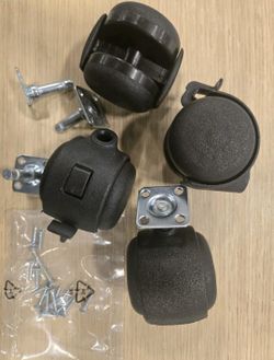 4pcs Black Swivel Caster Wheels with Mounting Plates and Screws