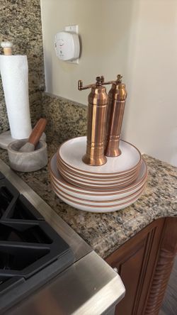 Dish Set, Copper Salt/Pepper Shaker, Mortar & Pestle