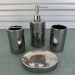 4 pc Silver Bathroom set - Model home decor