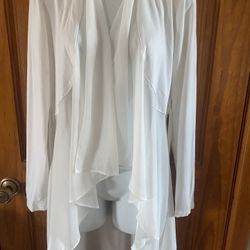 Logo Lounge Lori Goldstein Ivory White Chiffon Cascade Cardigan S