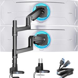 ARES WING Heavy-Duty Dual Monitor Arm – Up to 49″, USB-C- Brand New  