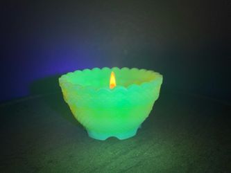 Vintage Uranium Satin Custard Fenton Art Glass Fairy Lamp Tea Light Candleholder Bottom Base