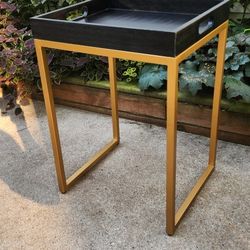 Modern Side Table With Black Tray Top And Gold Legs