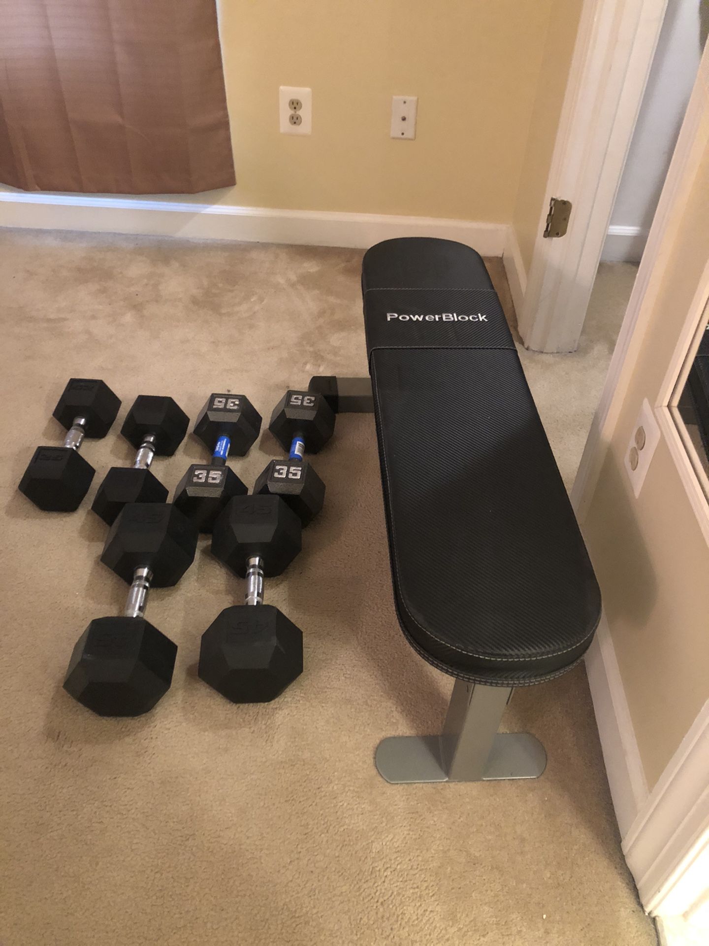 Weight Bench and Dumbells