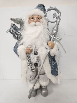 Northlight Christmas 16" Ice Palace Standing Santa Claus Figure Holding A Staff and Bag