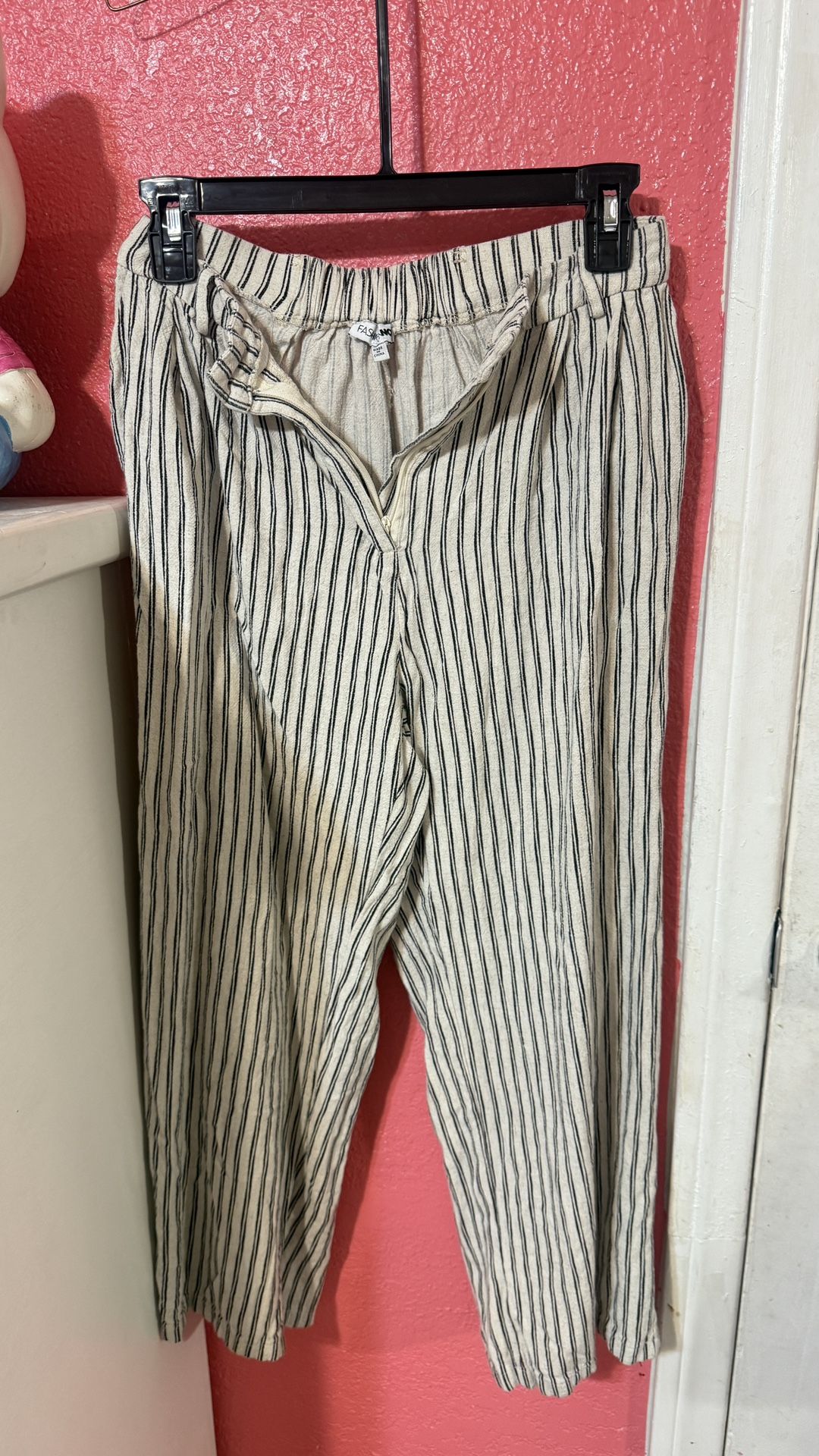 Striped Cream and Black Linen Pants