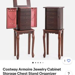 Jewelry Cabinet Storage Chest Stand Organizer Wood Box for Home Walnut

