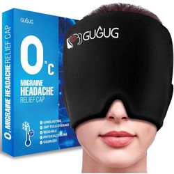 GUGUG 0° Migraine Relief Cap, Headache Cap Migraine Ice Hat, Migraine Ice Head Wrap Cold Gel Ice Pack Mask for Puffy Eyes, Tension, Sinus, and Stress 