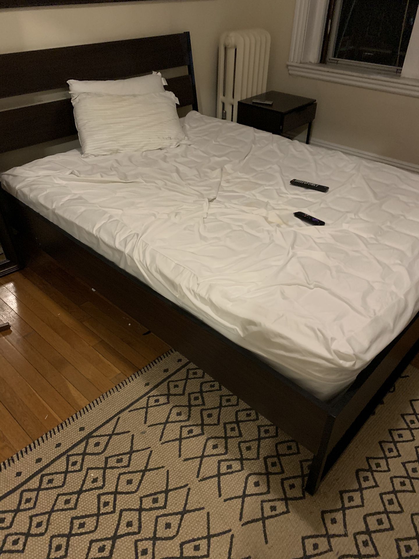 Queen Bed frame with night stand together for $100