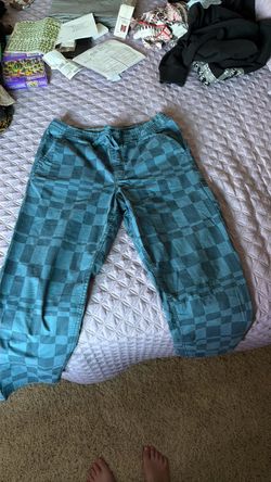 Teal Checkered Wide-Leg Pants vans