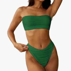 ZAFUL Women Strapless Textured Bandeau Bikini 2 Piece Swimwear Size M