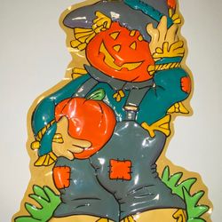 VINTAGE ARTFORM HALLOWEEN scarecrow, 3D PLASTIC MOLDED DECOR Large