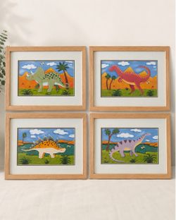 Set of 4 Framed Dinosaur Art Prints