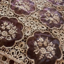 Vintage Exquisite  Beaded Lace Embroidered Crochet Tablecloth Shawl Decorative 