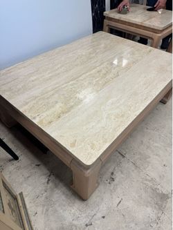 Vintage Beige travertine marble coffee & Side table - Excellent condition - Retail: $2900