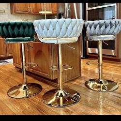 WOVEN BARSTOOLS 😍🩶😍 Grey, Cream, Green W/ GOLD