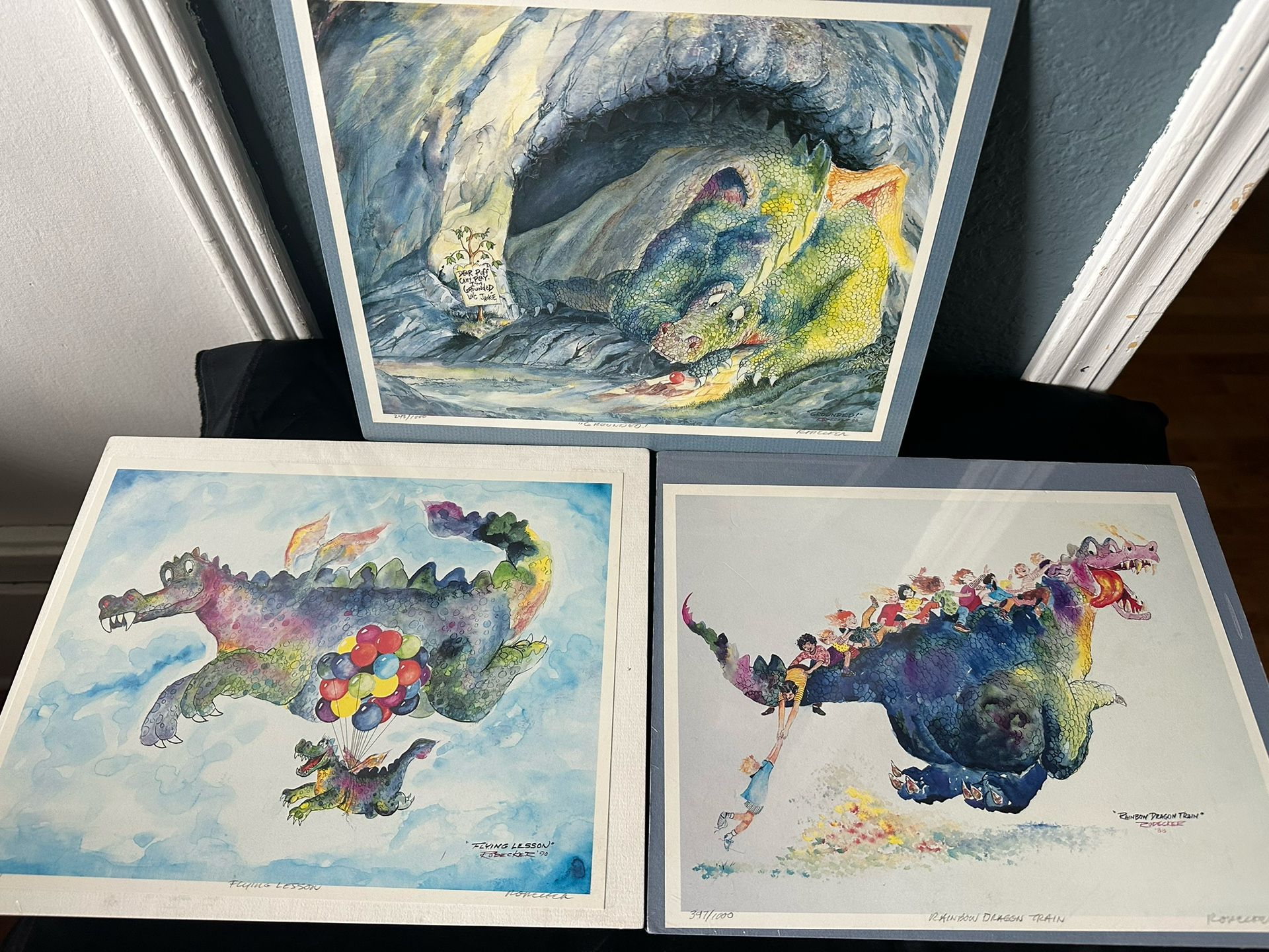 Adorable Dragon Tales Illustrator Ron Rodecker - Lot of 3 SIGNED Sealed Lithographs