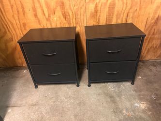 Set of 2 Black Nightstands with Fabric Drawers