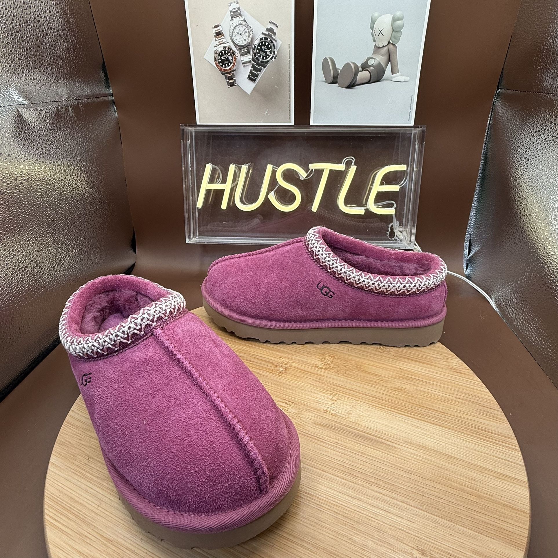 UGG TASMAN BOUGAINVILLEA SUEDE/ WOOL SLIPPERS SHOES, WOMEN US 6