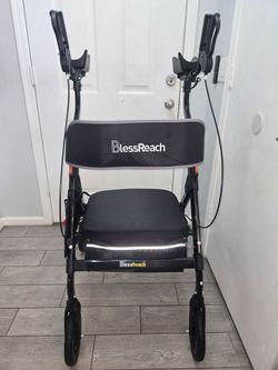 BlessReach Heavy Duty Upright Rollator Walker for Seniors with Seat, 450lb Capacity, 8" All-Terrain Wheels