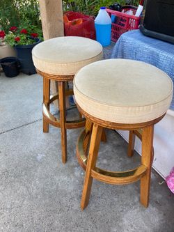 Mikhail Darafeev Swivel Upholstered Wood Barstools Set of 2, Beige/Brown
