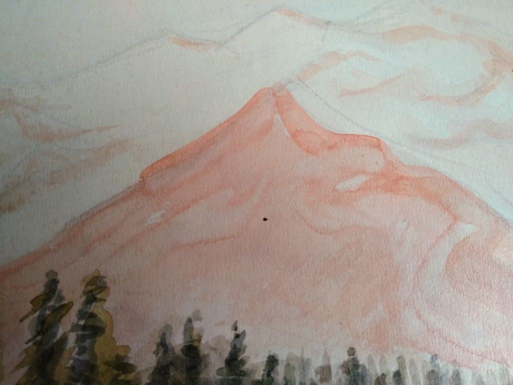 A vintage Mid-century Mod mixed media Mountain landscape Painting by y Carl H. Vollmer dated 1949