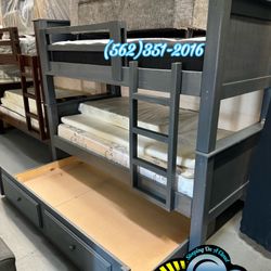 Triple Twin Grey Bunk Bed With Mattresses Colchones Nuevos 