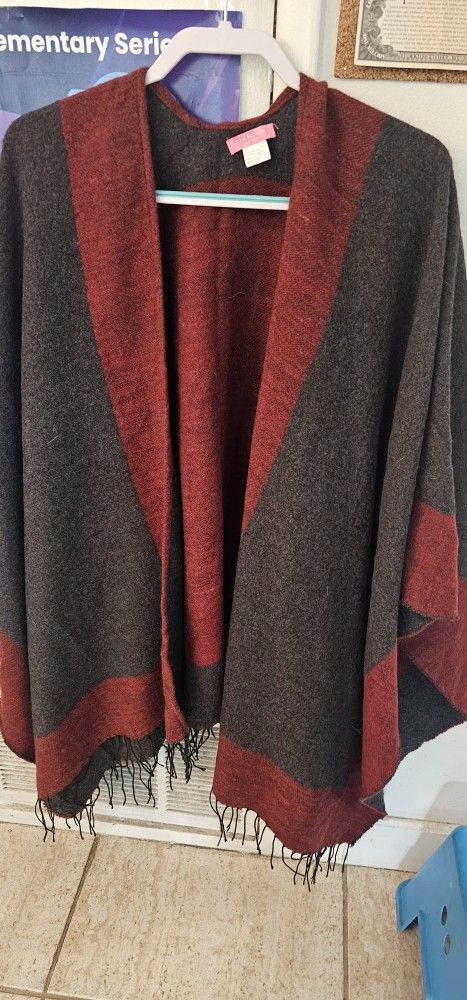 Poncho / Shawl RED And Gray