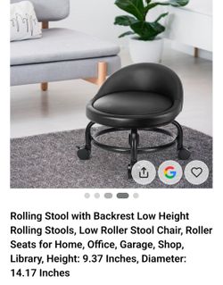 Low Rolling Stool with Backrest on Casters