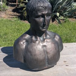 19" Bronze-Finish Resin Male Bust Sculpture – Classical Roman Style Statue Decor

