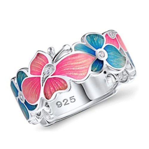 "Beautiful Eternity Anillos Colorful Flower Butterfly Rings for Women, PD113