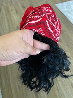 Chong wig and bandana Black Curly Wig with Red Bandana