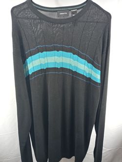 Claiborne Mens Size 2XL Modern Fit Silk Blend Sweater. Awesome Color Combination and Design. Black with Oceanic Blues Light Weight Modern