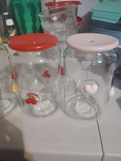 Glass tumblers with lid and straws 16oz