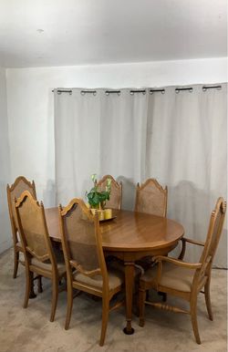 Extendable Dining Table with 6 Cane Back Chairs