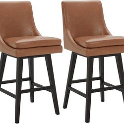 Counter Height Swivel Barstool with Back Set of 2, FSC Certified Upholstered Faux Leather Swivel Bar Stool, 26.8" H Seat Height, PU Leather in Retro B