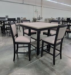 ✅️ 5 pc Wildon studio rustic natural tone,  finish wood and fabric counter height dining table set ✅️✅️